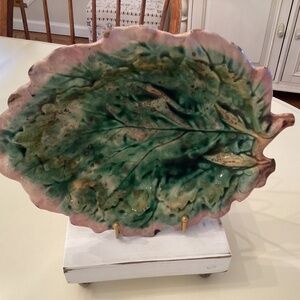 Antique Etruscan Majolica Oak Leaf Serving Tray